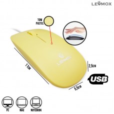 Mouse com Fio USB Óptico Ergonômico 3 Botões Office Ultra Leve Tom Pastel Lehmox LEY-1564 - Amarelo